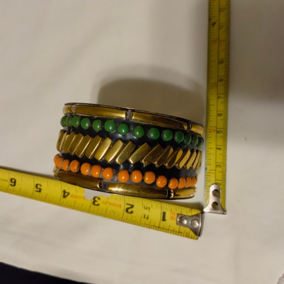 Iris Apfel & Bajalia Black, Orange & Green & Brass Bangle Bracelet - Picture 5 of 10